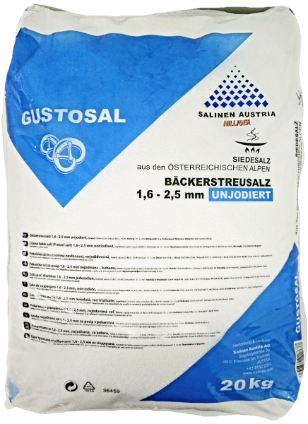 GUSTOSAL Reines Grobes Speisesalz Mühlensalz Bäckerstreusalz Körnung 1,6-2,5 mm Sack 20 kg